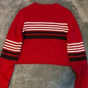 Red With Black and White Stripped Sweater